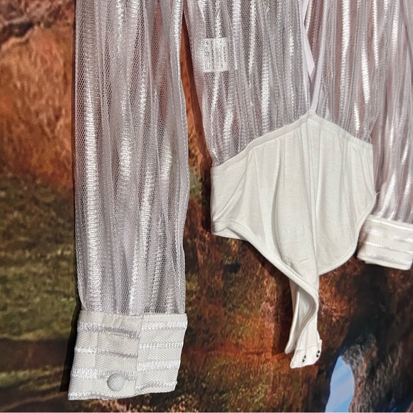 Dila Sheer Stripped Bodysuit in White by Superdown - Picture 9 of 14